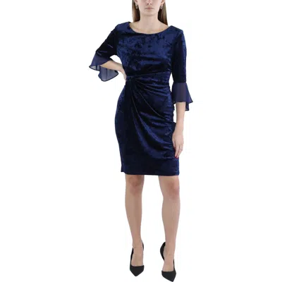 Connected Apparel Womens Velvet Midi Cocktail And Party Dress In Blue
