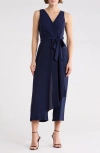 Connected Apparel Wrap Jumpsuit In Blue