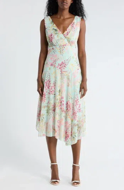 Connected Apparel Yoryu Asymmetric Midi Dress In Blue