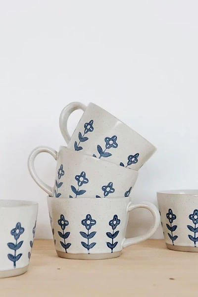 Connected Goods Blue Blooms Ceramic Mug In Neutral At Urban Outfitters In Neutral Multi