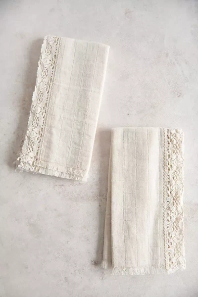 Connected Goods Cotton & Lace Napkin Set In White