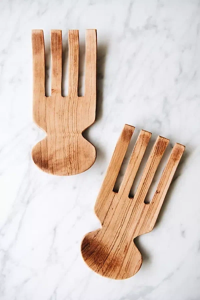 Connected Goods Olive Wood Claw Salad Servers In Brown