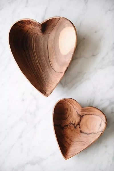 Connected Goods Wild Olive Wood Heart Serving Plates In Brown