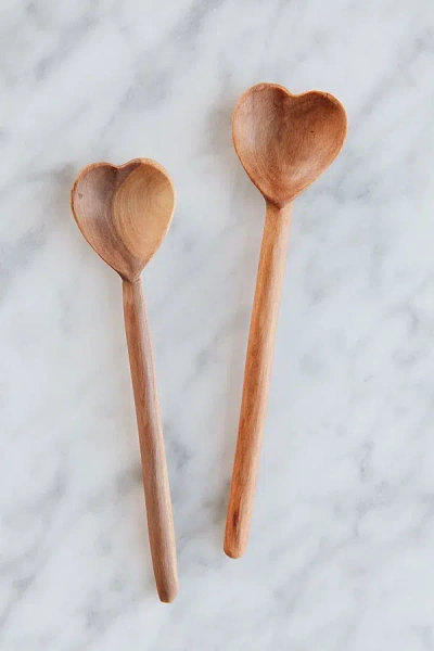 Connected Goods Wild Olive Wood Heart Spoon Set In Neutral At Urban Outfitters In Brown