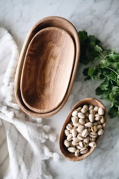 Connected Goods Wild Olive Wood Oval Serving Bowl Set In Brown