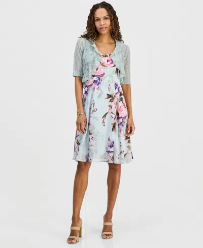 Connected Petite 2-pc. Floral Chiffon Sleeveless Dress And Ruffle-front Jacket