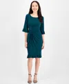 Connected Petite 3/4-sleeve Ruffle Jersey Dress In Green