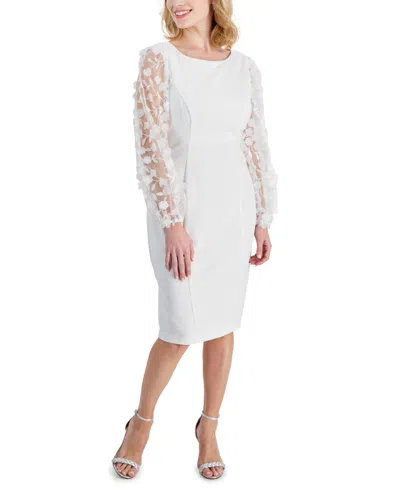 Connected Petite 3d Floral-applique Sheath Dress In Ivory