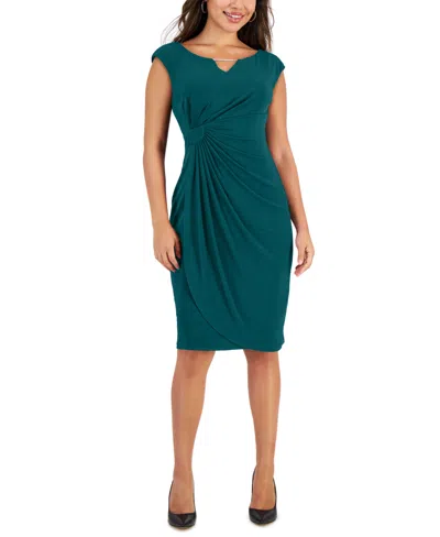 Connected Petite Beaded-neckline Sheath Dress In Green