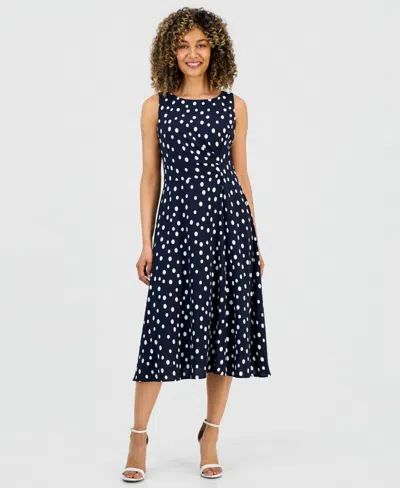 Connected Petite Boat-neck Midi Dress In Blue