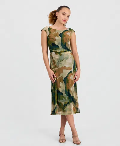 Connected Petite Cap-sleeve Midi Dress In Green