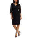 Connected Petite Chain-detail Sheer-sleeve Sheath Dress In Black
