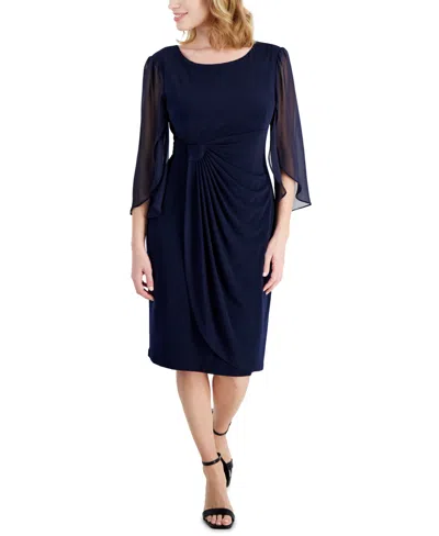 Connected Petite Chiffon Cape-sleeve Sheath Dress In Navy