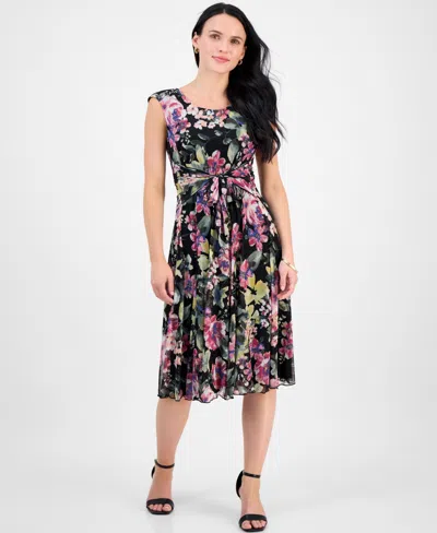 Connected Petite Chiffon Floral-print Tie-front Dress