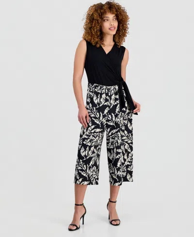 Connected Petite Colorblocked Cropped Jumpsuit In Black