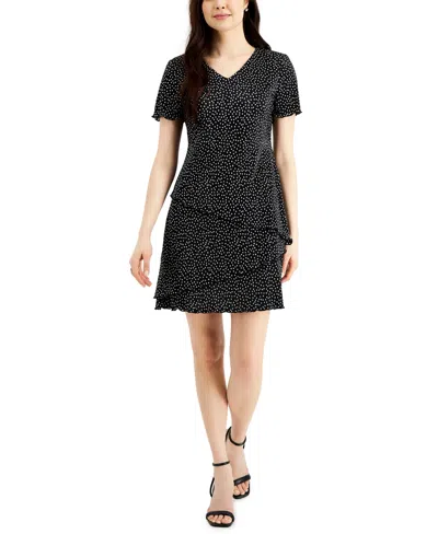 Connected Petite Dot-print Fit & Flare Dress In Black