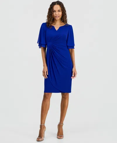 Connected Petite Double Flared-sleeve Bar-trim Dress