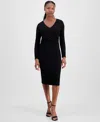 Connected Petite Drape-front Midi Dress In Black