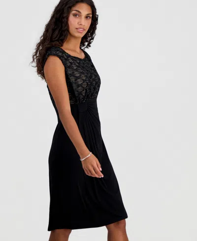 Connected Petite Embellished Empire-waist Dress In Black