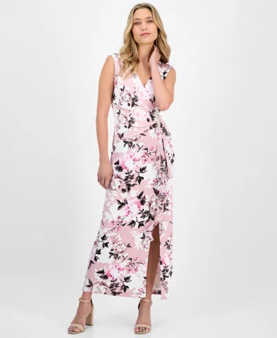 Connected Petite Embellished Floral V-neck Maxi Dress In Dusty Mauve