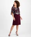 Connected Petite Floral Cape-overlay Sheath Dress In Multi