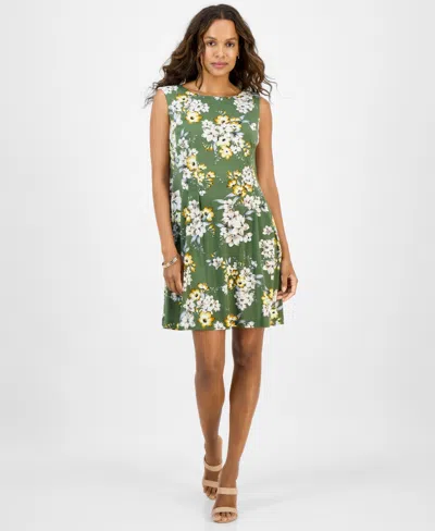 Connected Petite Floral Pintuck Sleeveless Mini Dress