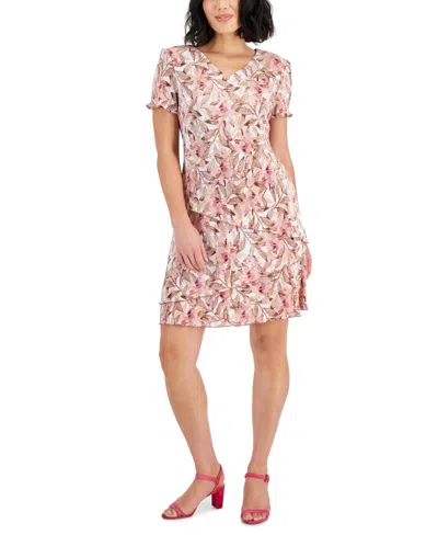 Connected Petite Floral-print Pleated Fit & Flare Dress In Dur