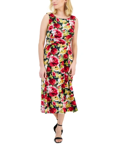 Connected Petite Floral-print Ruched Midi Dress In Hpk