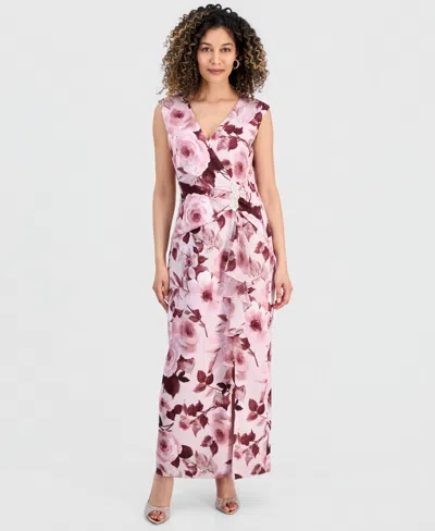 Connected Petite Floral Print Sleeveless Gown In Multi