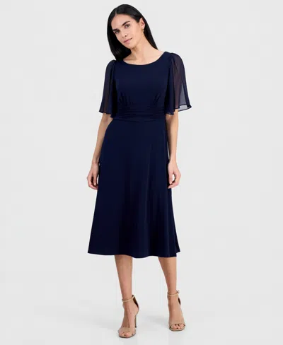 Connected Petite Flutter-sleeve Midi Dress In Black