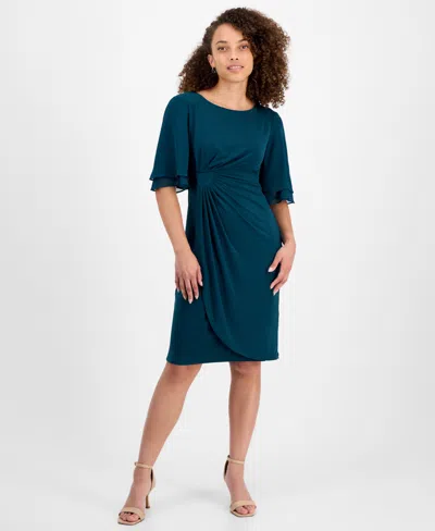 Connected Petite Gathered Flutter-sleeve Dress In Multi
