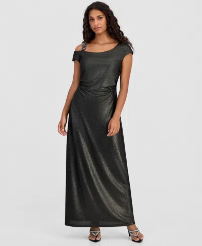 Connected Petite Jacquard Asymmetric Dolman-sleeve Sheath Dress In Black