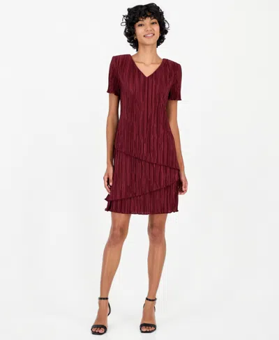 Connected Petite Jacquard Sheath Dress In Bordeaux
