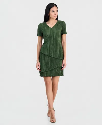 Connected Petite Jacquard Sheath Dress In Green