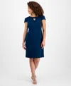 Connected Petite Keyhole-neck Short-sleeve Dress In Blue