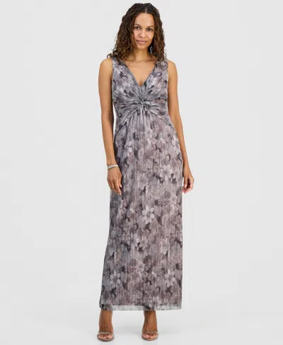 Connected Petite Metallic V-neck Twist-front Dress In Multi