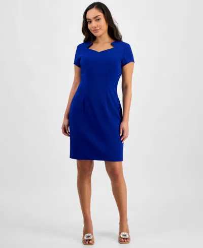 Connected Petite Notched-neck Cap-sleeve Sheath Dress In Dcl