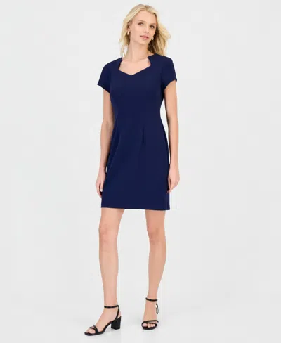 Connected Petite Notched-neck Cap-sleeve Sheath Dress In Black