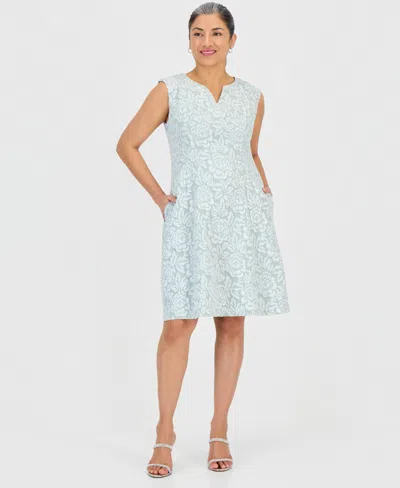 Connected Petite Notch-neck Sleeveless Sheath Dress In Blue
