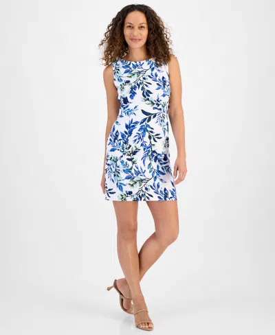 Connected Petite Prada Floral-print Boat-neck Dress In Ivory