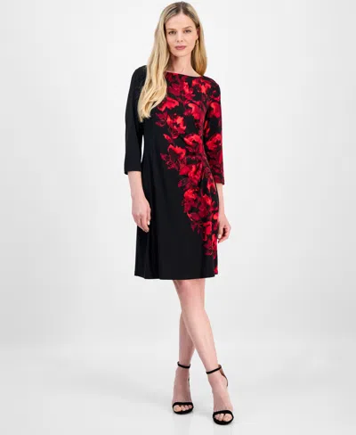 Connected Petite Printed 3/4-sleeve Sheath Dress In Black