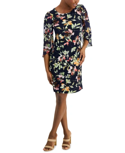 Connected Petite Printed Cape-sleeve Sheath Dress In Nym