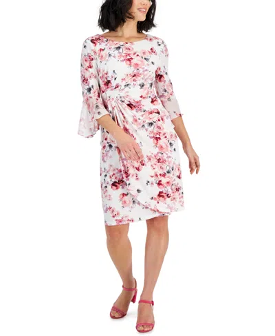 Connected Petite Printed Elbow-sleeve Sheath Dress In Mauve