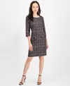 Connected Petite Printed Ponte 3/4-sleeve Sheath Dress In Gray
