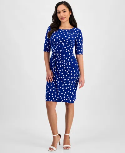 Connected Petite Printed Short-sleeve Faux-wrap Sheath Dress In Dcl
