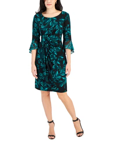 Connected Petite Printed Side Tab Sheath Dress In Hunter