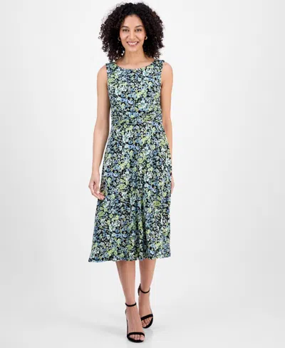 Connected Petite Printed Sleeveless Midi Dress In Lime