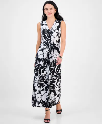 Connected Petite Printed V-neck Sleeveless Dress