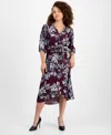 Connected Petite Printed Wrap Midi Dress In Multi