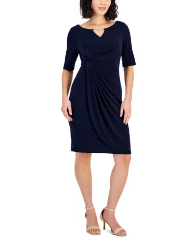 Connected Petite Round-neck Elbow-sleeve Sheath Dress In Navy